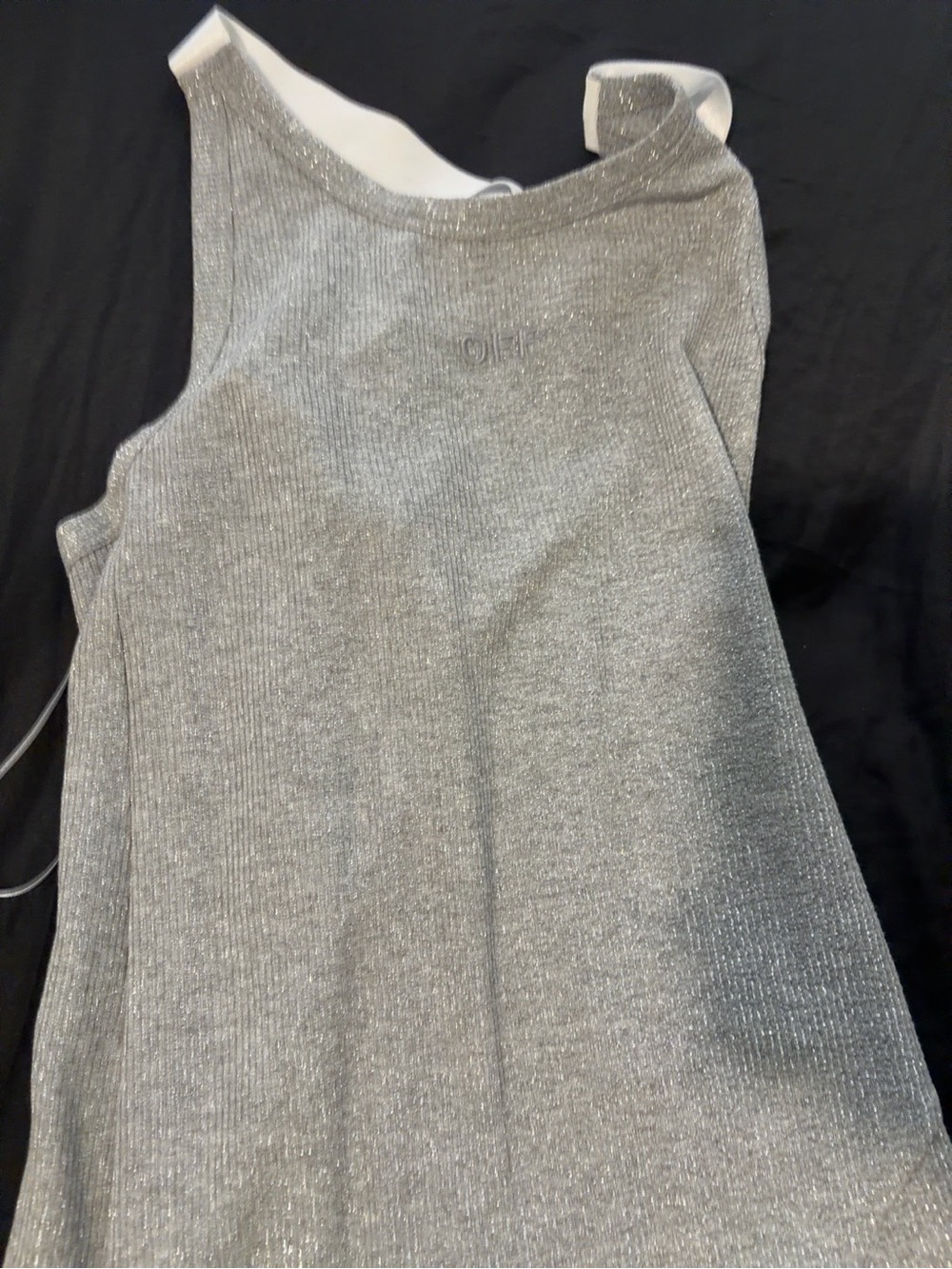 Off-White Silver Metallic Ribbed Tank